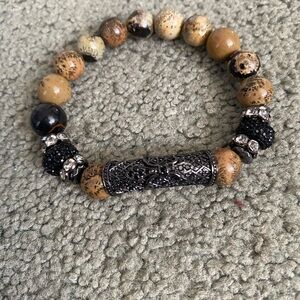 Beaded Bracelet with Intricate Silver Accent